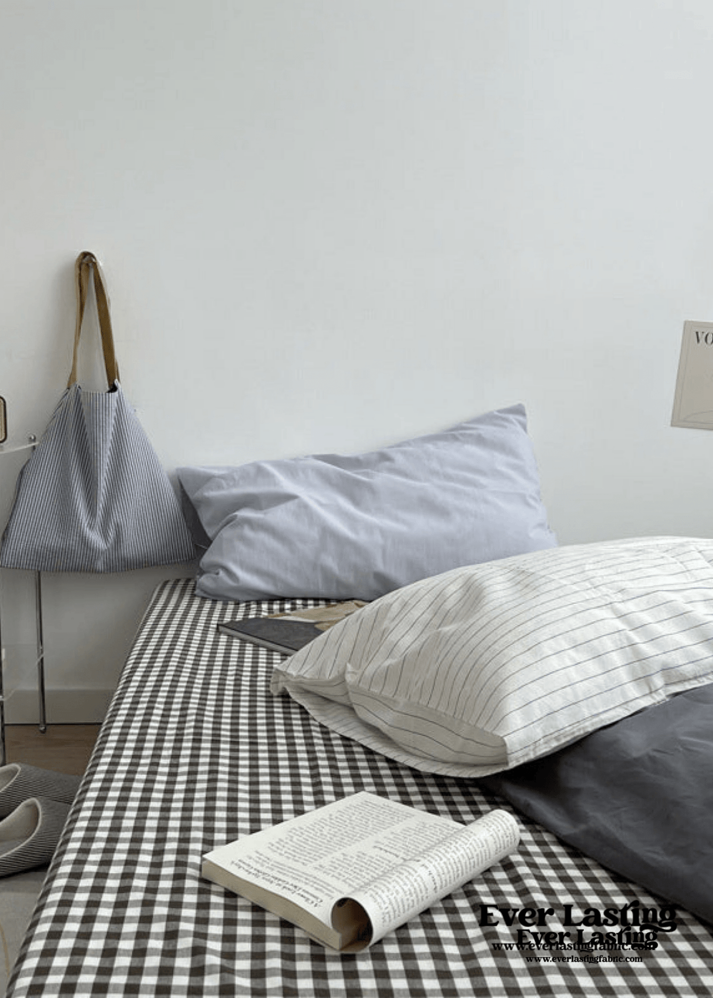 Minimal Mixed Gingham Bedding Set / Gray