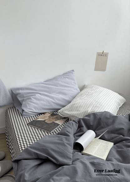 Minimal Mixed Gingham Bedding Set / Gray