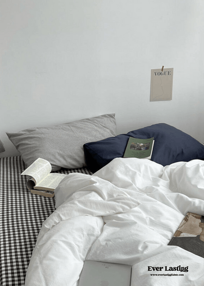 Minimal Mixed Gingham Bedding Set / Gray