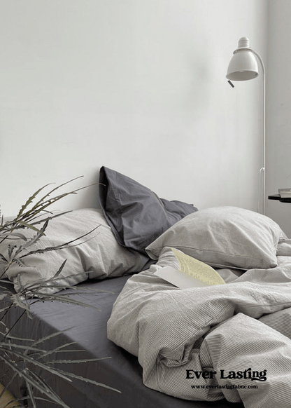 Minimal Mixed Gingham Bedding Set / Gray