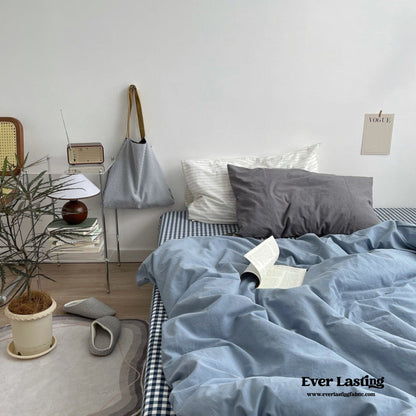 Minimal Mixed Gingham Bedding Set / White