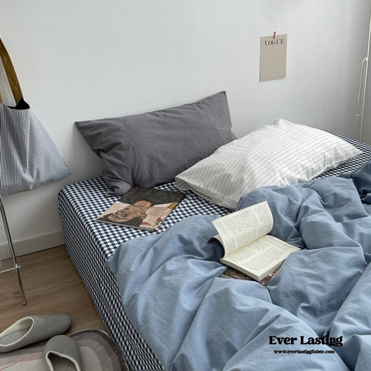 Minimal Mixed Gingham Bedding Set / White