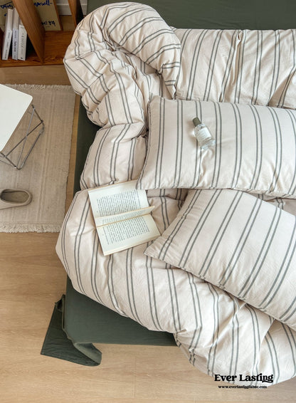 Minimal Vintage Stripe Bedding Set / Forest Green