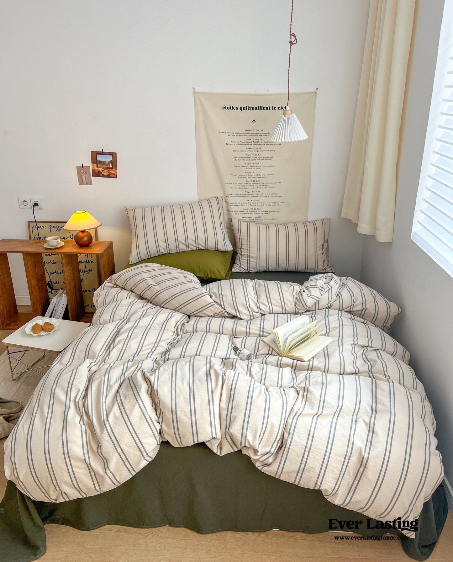 Minimal Vintage Stripe Bedding Set / Forest Green