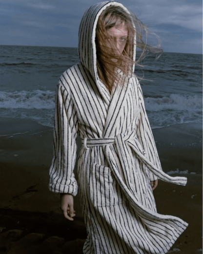 Minimalist Thin Striped Hooded Bathrobe
