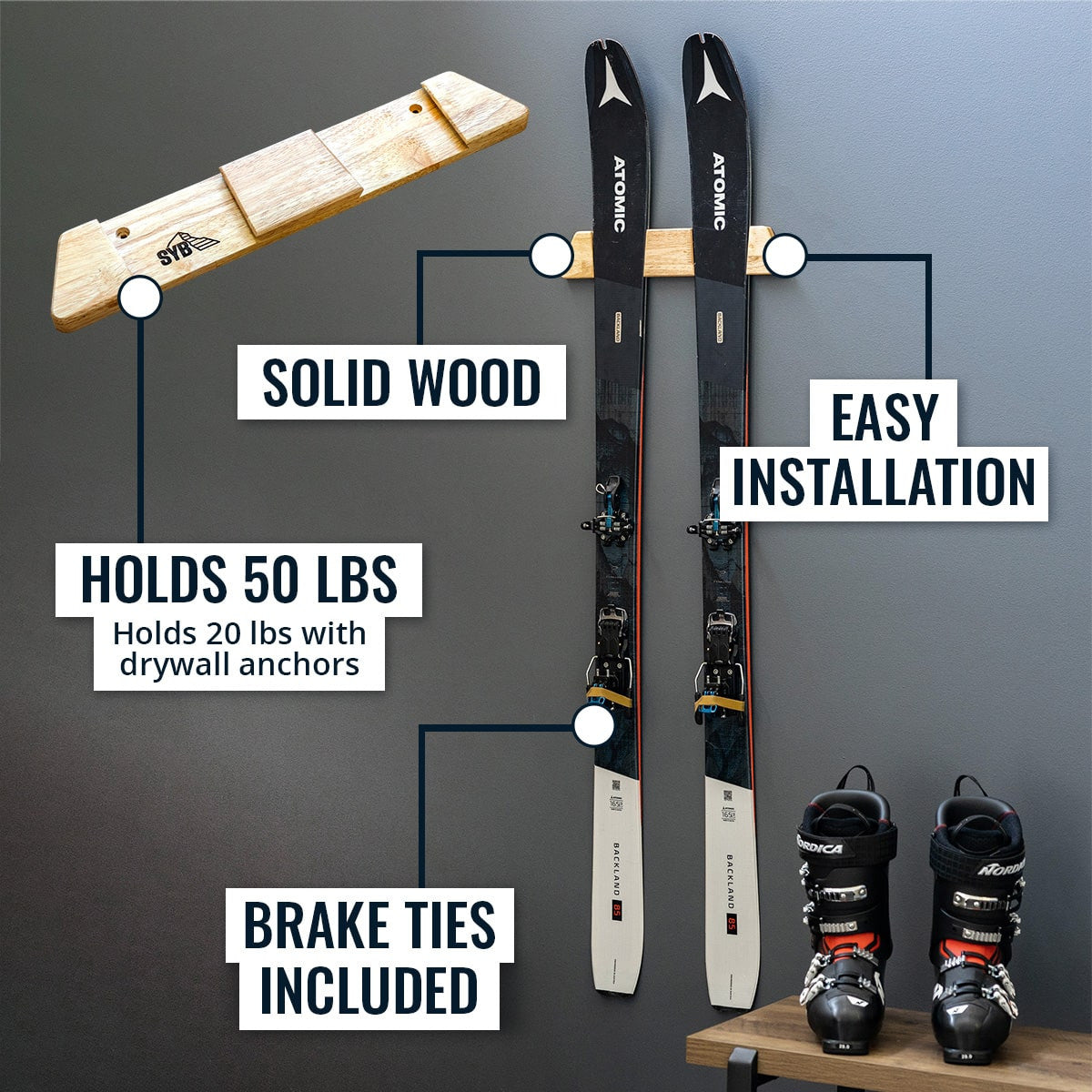 Vail Ski Display | Minimalist Wood Rack | Small