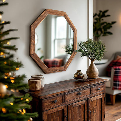Octagon Wood Frame Mirror