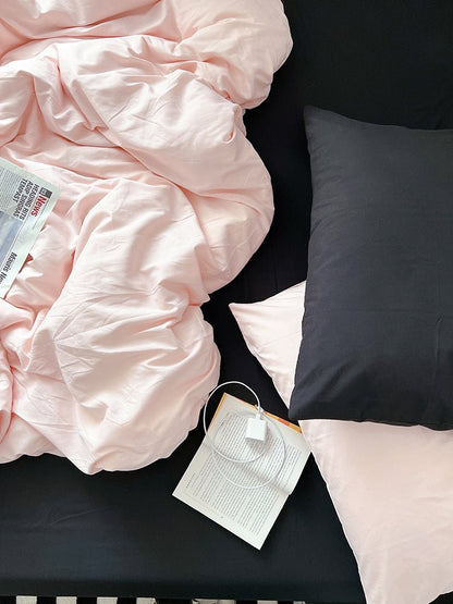 Mixed Color Bedding Set / Pastel Pink + Black
