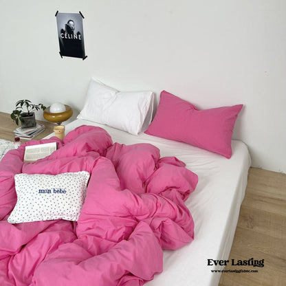 Mixed Color Washed Cotton Bedding Set / Baby Pink + White