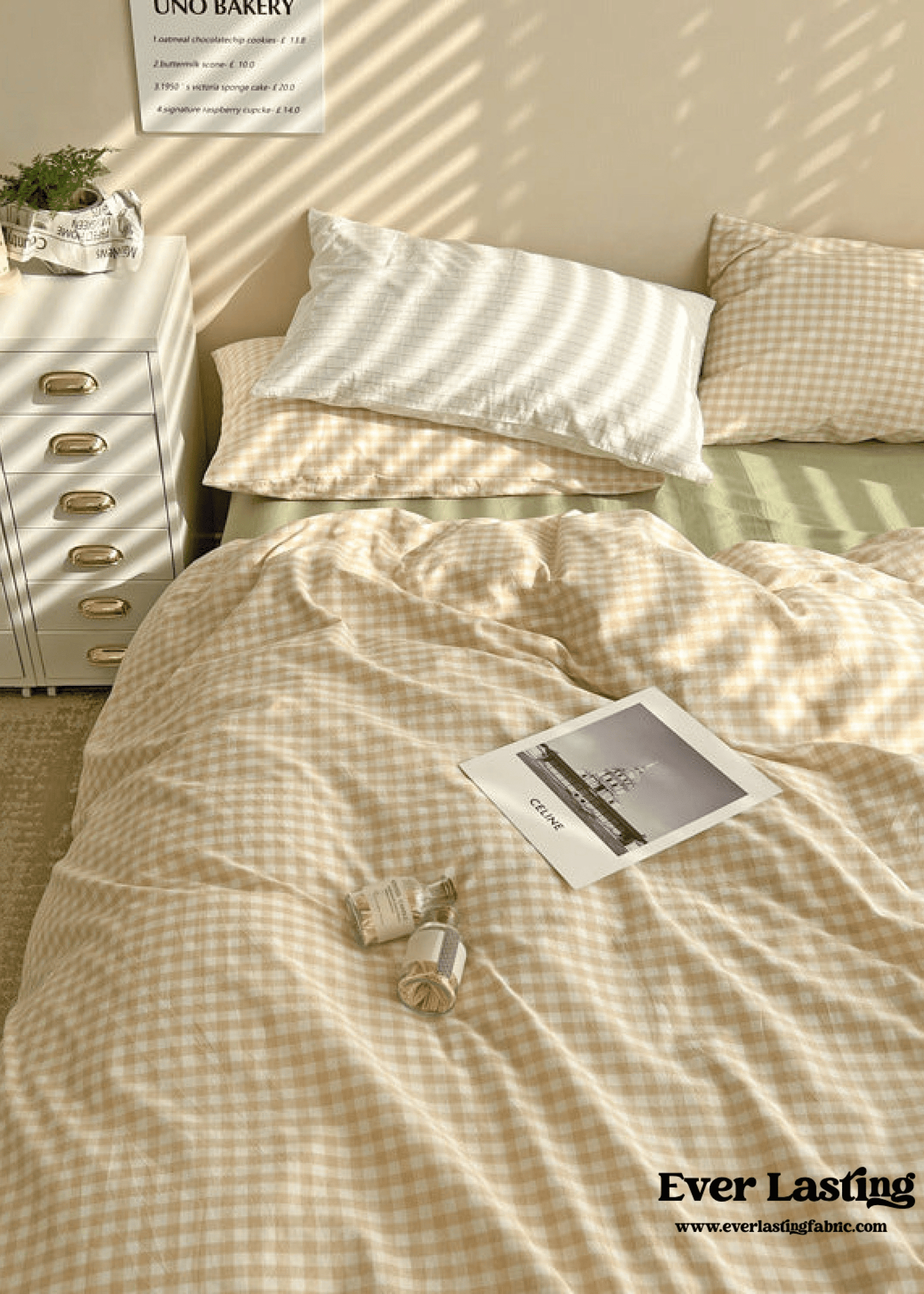 Mixed Gingham Bedding Set / Pink + Yellow