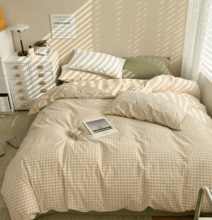 Mixed Gingham Bedding Set / Pink + Yellow