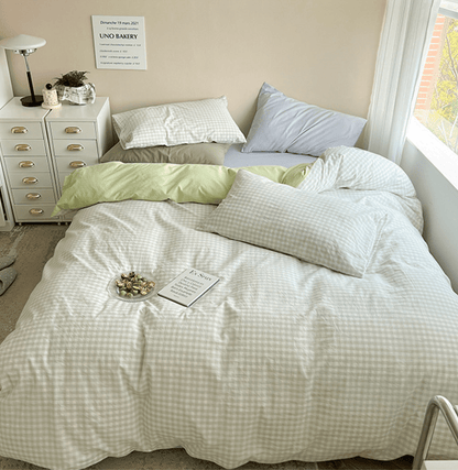 Mixed Gingham Bedding Set / Pink + Yellow