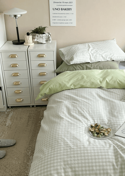 Mixed Gingham Bedding Set / Pink + Yellow
