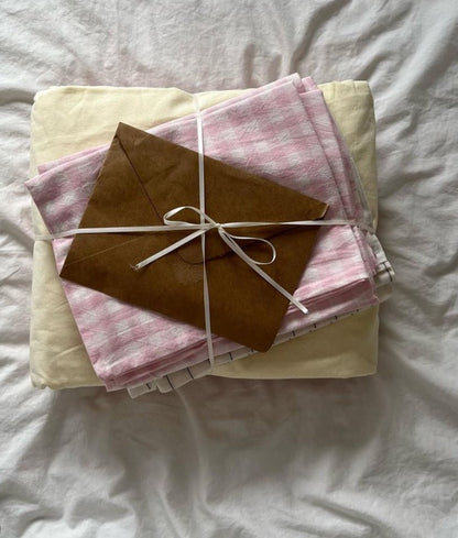 Mixed Gingham Bedding Set / Pink + Yellow