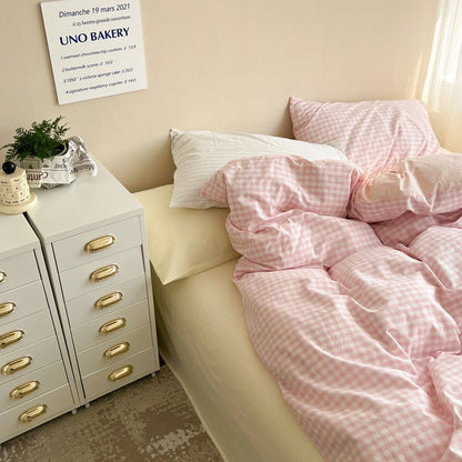 Mixed Gingham Bedding Set / Pink + Yellow