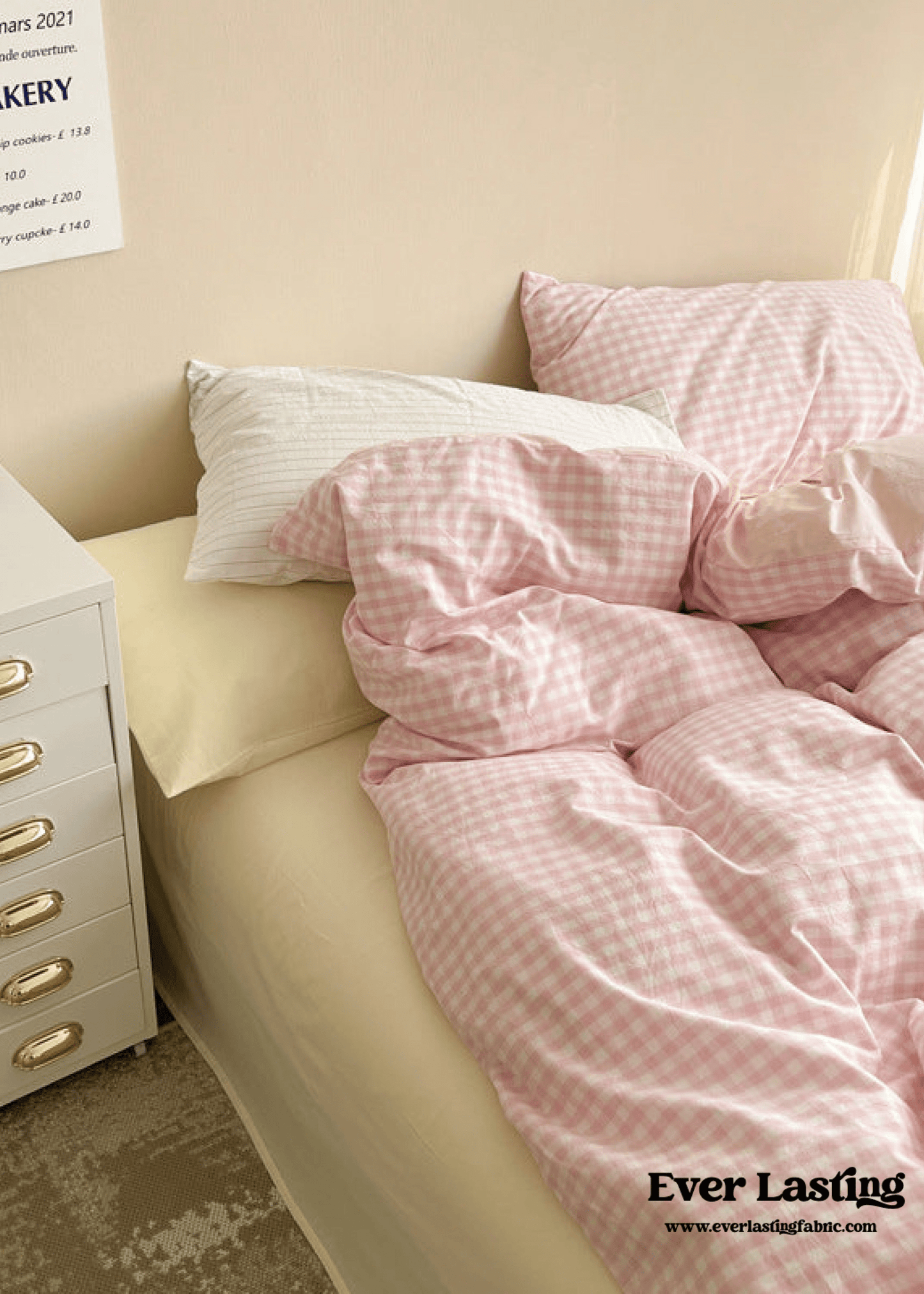 Mixed Gingham Bedding Set / Pink + Yellow