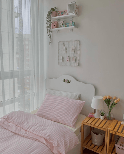 Mixed Gingham Bedding Set / Pink + Yellow