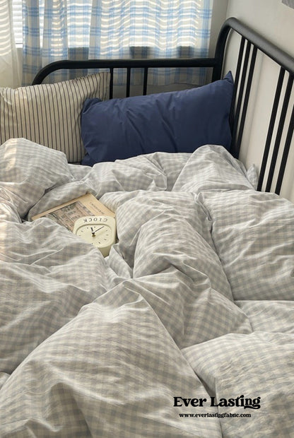 Mixed Gingham Striped Bedding Set / Black