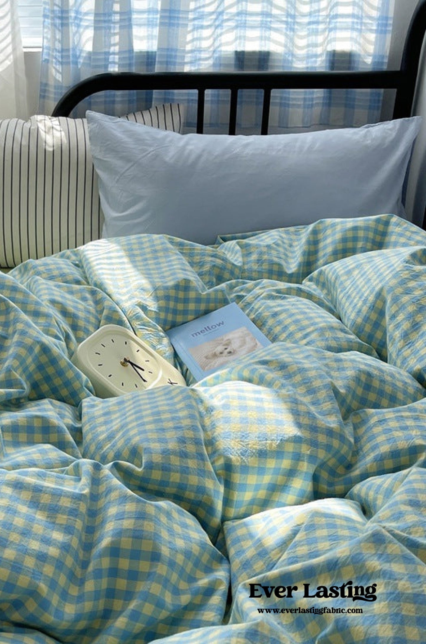 Mixed Gingham Striped Bedding Set / Black