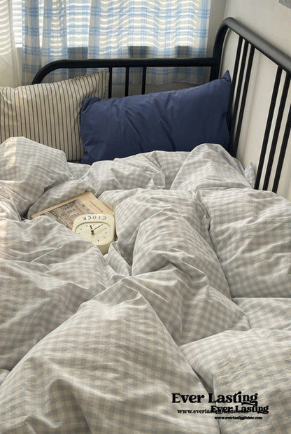 Mixed Gingham Striped Bedding Set / Blue