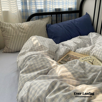 Mixed Gingham Striped Bedding Set / Blue