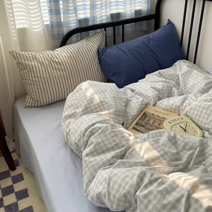 Mixed Gingham Striped Bedding Set / Blue Yellow