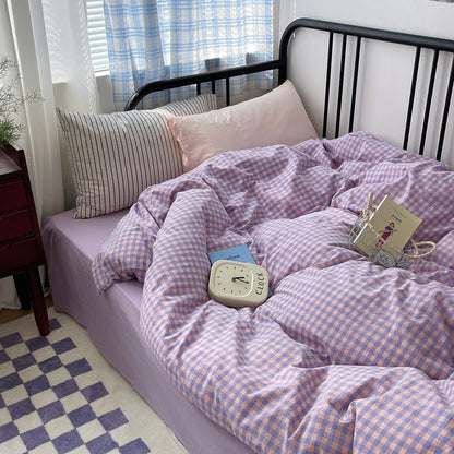 Mixed Gingham Striped Bedding Set / Blue Yellow