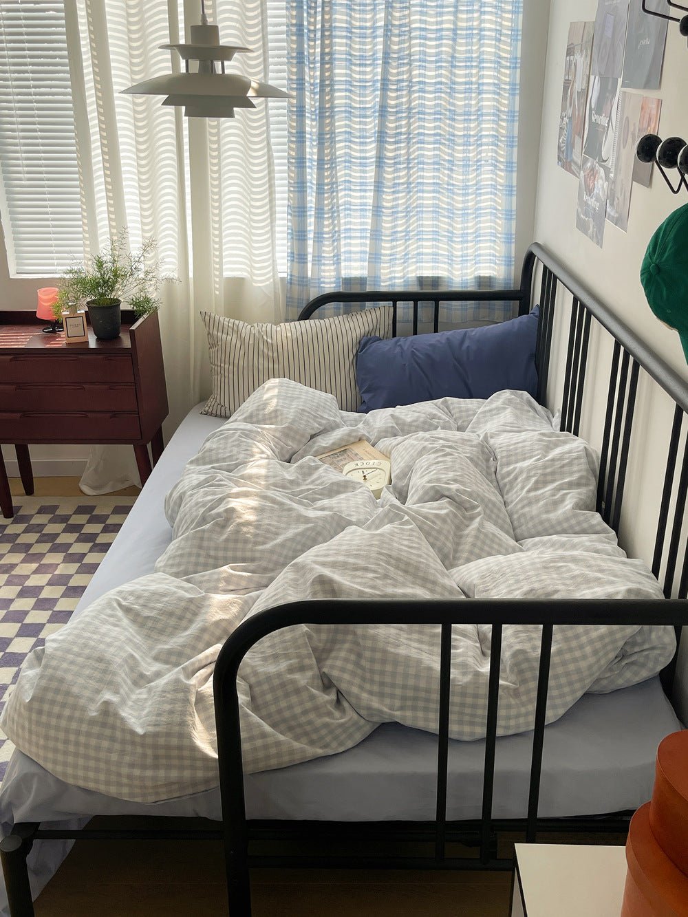 Mixed Gingham Striped Bedding Set / Blue Yellow