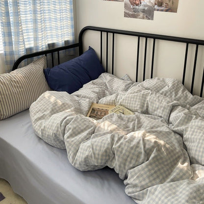 Mixed Gingham Striped Bedding Set / Blue Yellow