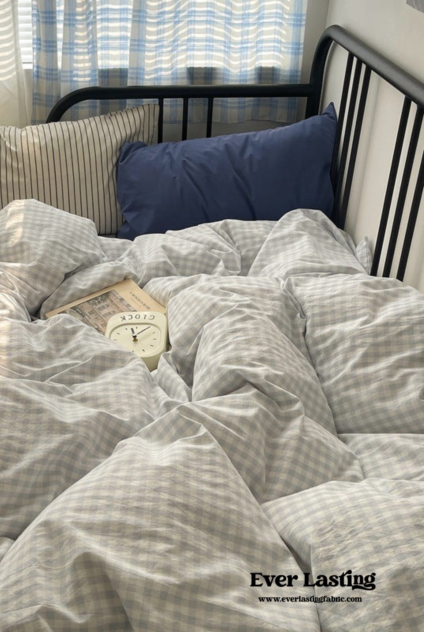 Mixed Gingham Striped Bedding Set / Blue Yellow