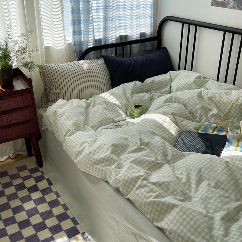 Mixed Gingham Striped Bedding Set / Blue Yellow