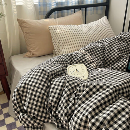 Mixed Gingham Striped Bedding Set / Blue Yellow