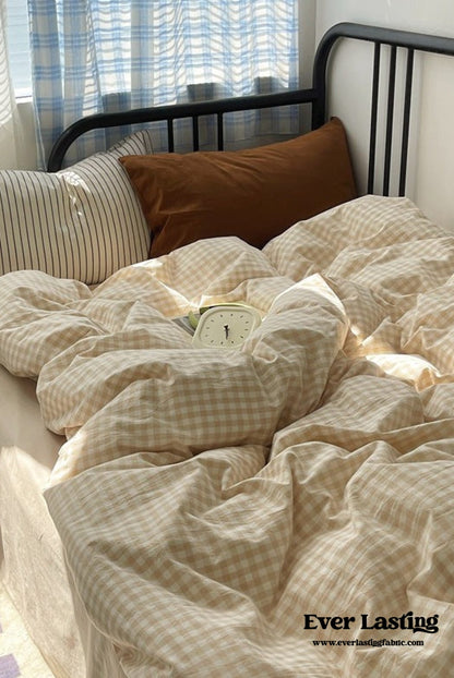 Mixed Gingham Striped Bedding Set / Blue Yellow