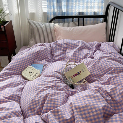 Mixed Gingham Striped Bedding Set / Blue Yellow