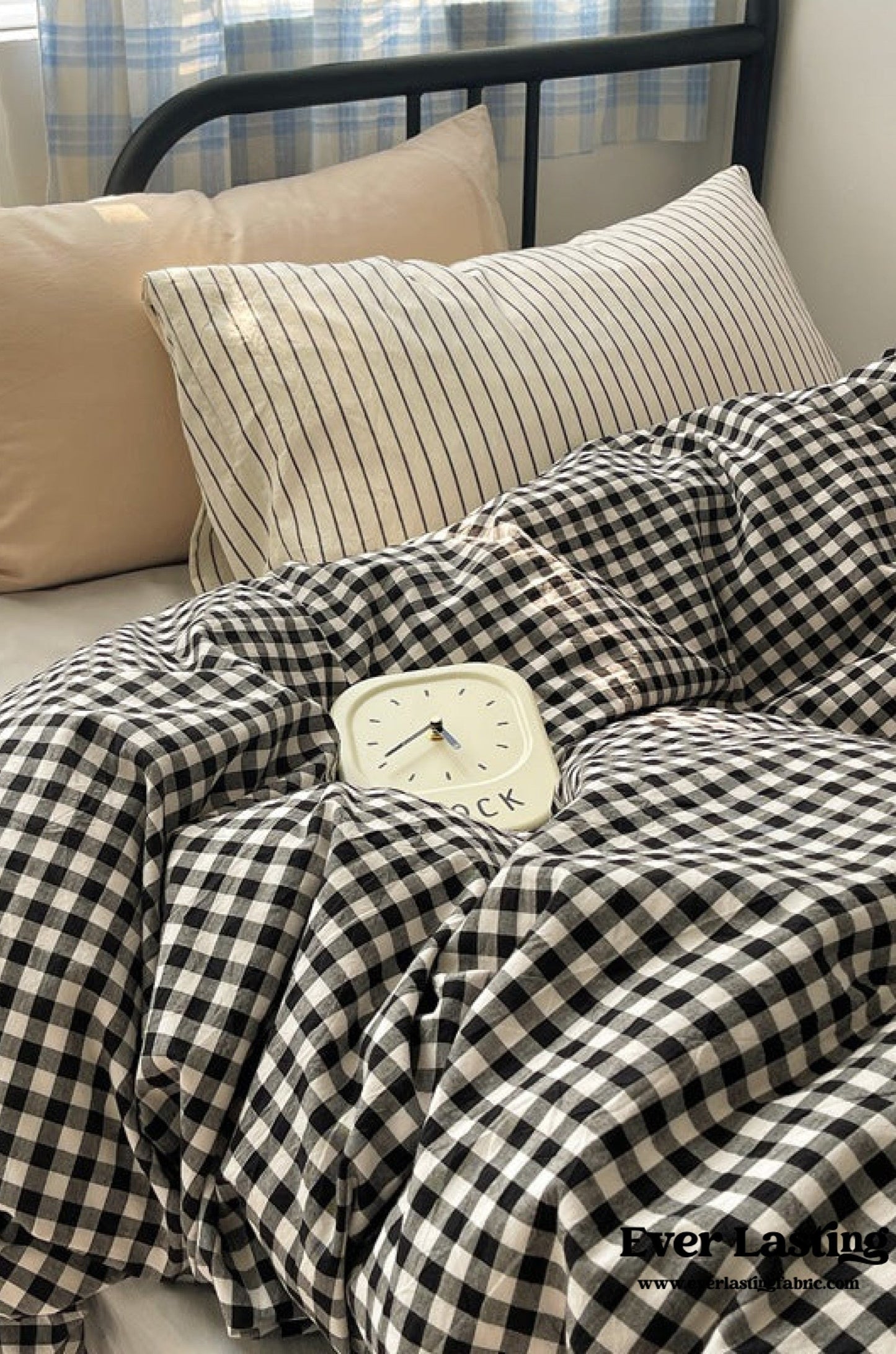 Mixed Gingham Striped Bedding Set / Mint Green