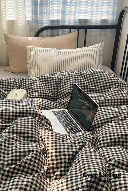 Mixed Gingham Striped Bedding Set / Mint Green