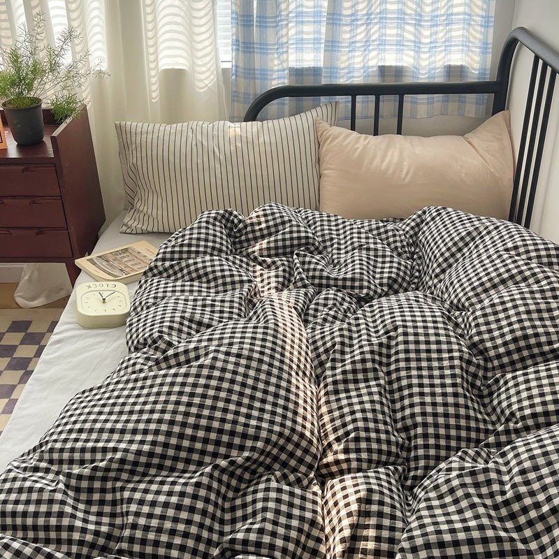Mixed Gingham Striped Bedding Set / Mint Green