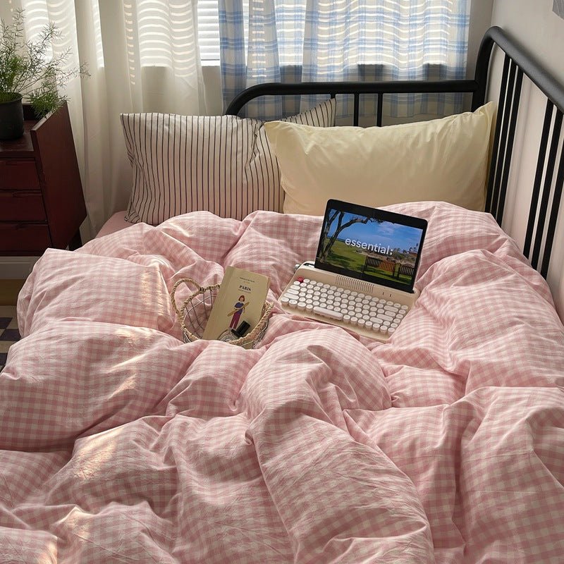 Mixed Gingham Striped Bedding Set / Mint Green