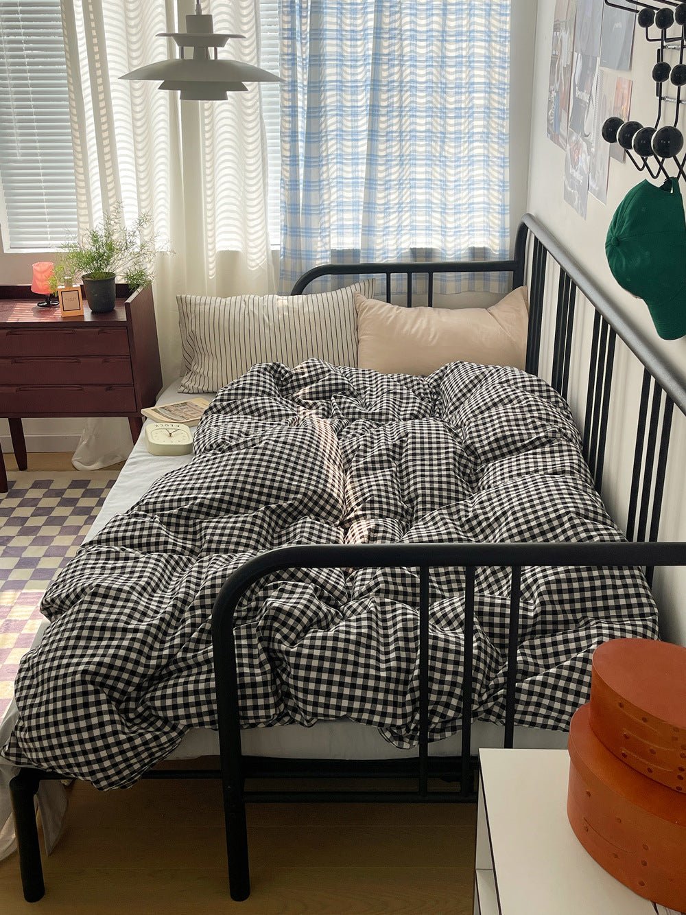 Mixed Gingham Striped Bedding Set / Pink
