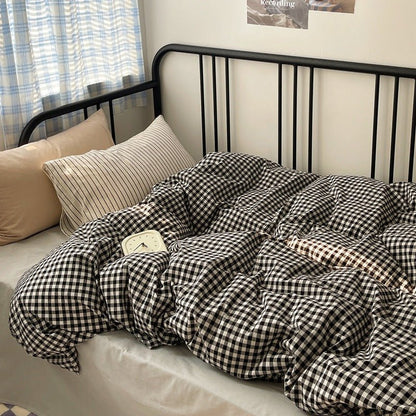 Mixed Gingham Striped Bedding Set / Pink