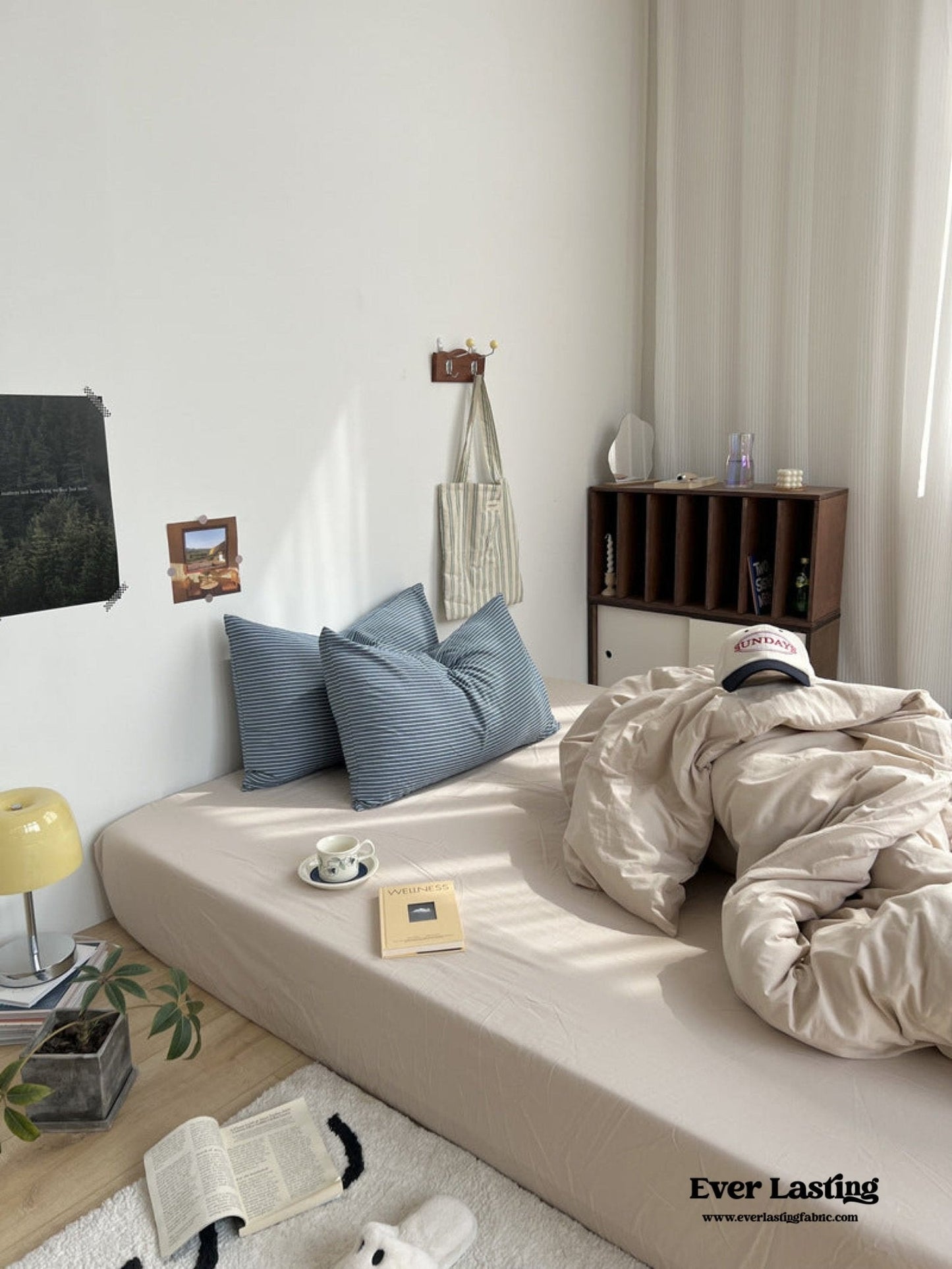Mixed Stripe Washed Cotton Bedding Set / Olive Green