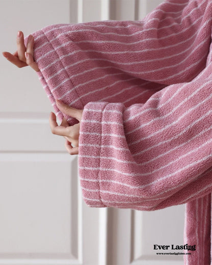 Modern Striped Cotton Bathrobe Set / Blue
