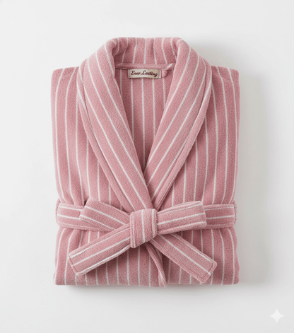 Modern Striped Cotton Bathrobe Set / Pink