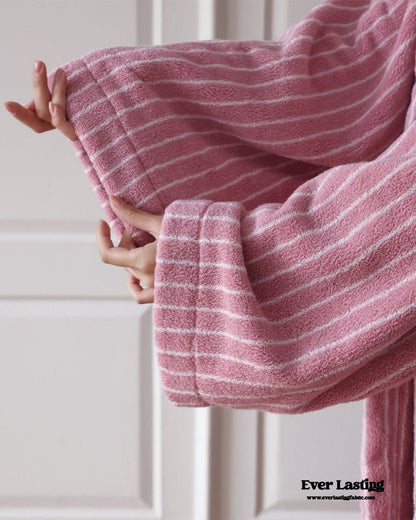 Modern Striped Cotton Bathrobe Set / Purple