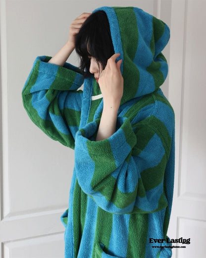 Modern Striped Cotton Bathrobe Set / Purple