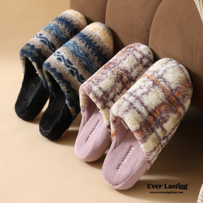 Modern Warm House Slippers / Blue Striped
