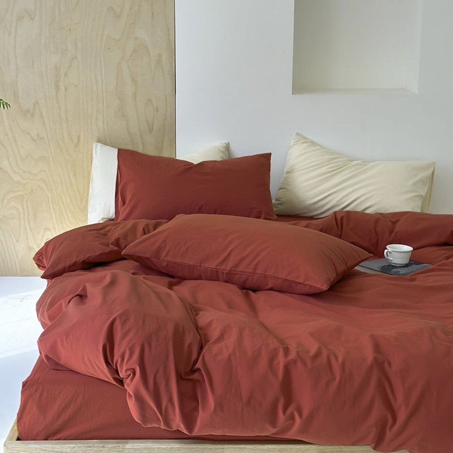 Modern Washed Cotton Bedding Set / Green