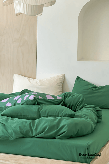 Modern Washed Cotton Bedding Set / Green