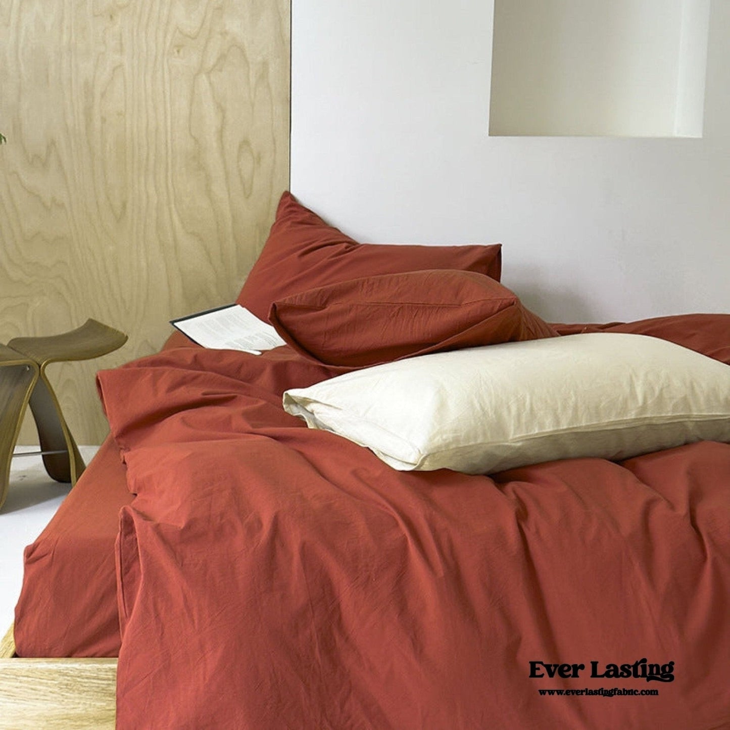 Modern Washed Cotton Bedding Set / Maple Red