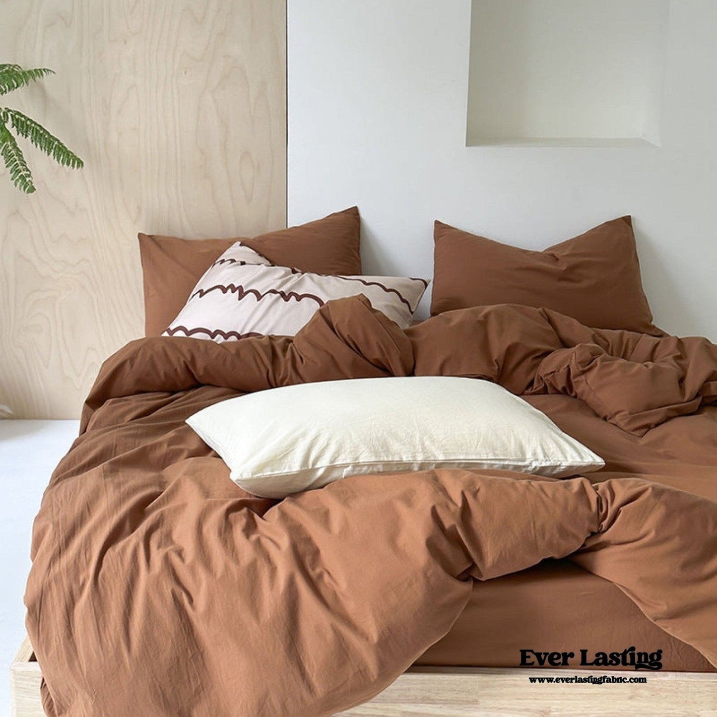 Modern Washed Cotton Bedding Set / Maple Red